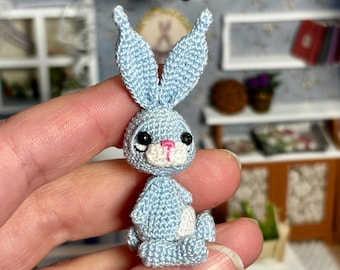 Micro Crochet Bunny, Tiny Amigurumi Rabbit, Handmade Toy for Dollhouse