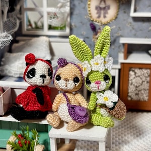 Tierno Trío de Animales de Bolsillo – Conejo, Panda y Oso – Regalo Hecho a Mano para Cualquier Ocasión – Detalle Considerado