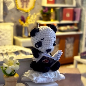 micro collectible PANDA for dollhouses, handmade Bamboo bear, Black-and-white bear