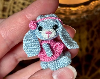 Bunny: micro crochet, Tiny Amigurumi Rabbit in Pink Dress