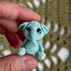 Mini Crochet Elephant – Tiny Amigurumi Toy – Handmade Collectible Dollhouse Animal Gift