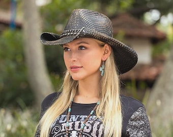 Midnight Star  - Black Ratan Western Hat - One Size