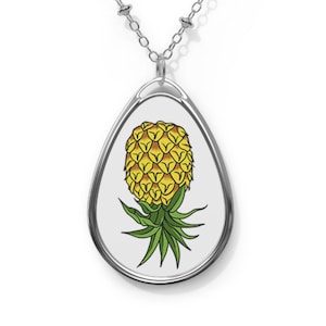 Swinger Lifestyle Oval Necklace with Upside Down Pineapple - Celebrate Your Open Relationship with Stylish Elegance. Hotwife jewelry gift.