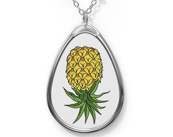 Swinger Lifestyle Oval Necklace with Upside Down Pineapple - Celebrate Your Open Relationship with Stylish Elegance. Hotwife jewelry gift.