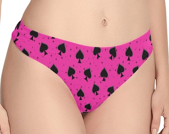 Spades and Stars Women's Pink Thong - Hotwife Thong Panties. Hotwife Clothing, BBC Only Underwear, Hot Wife Thong, Cuckold Fantasy Underwear