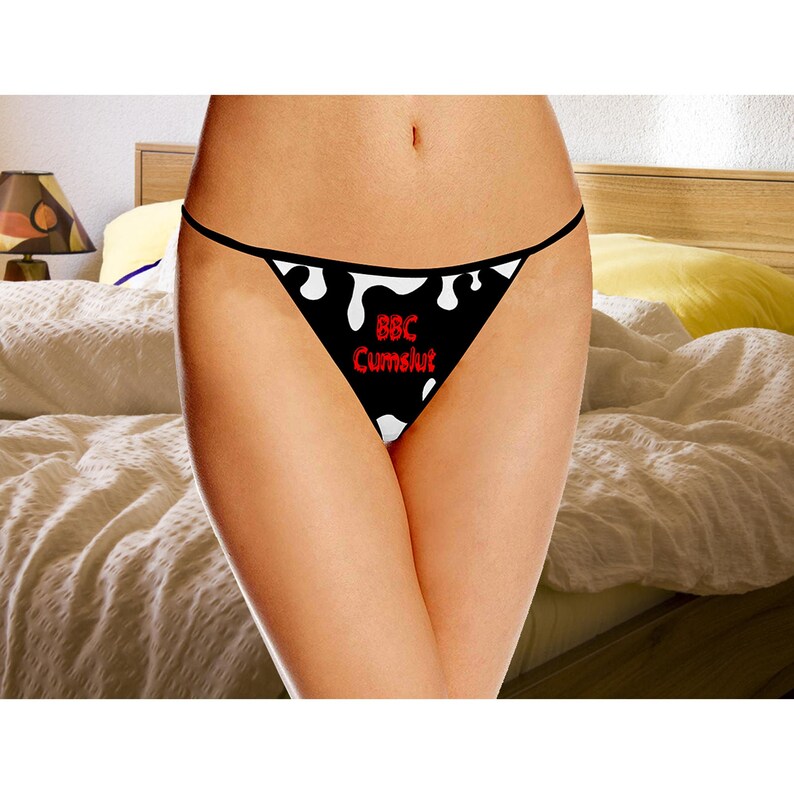 BBC Cumslut Thong Panties. Red Lettering With White Cum Drips. Queen of