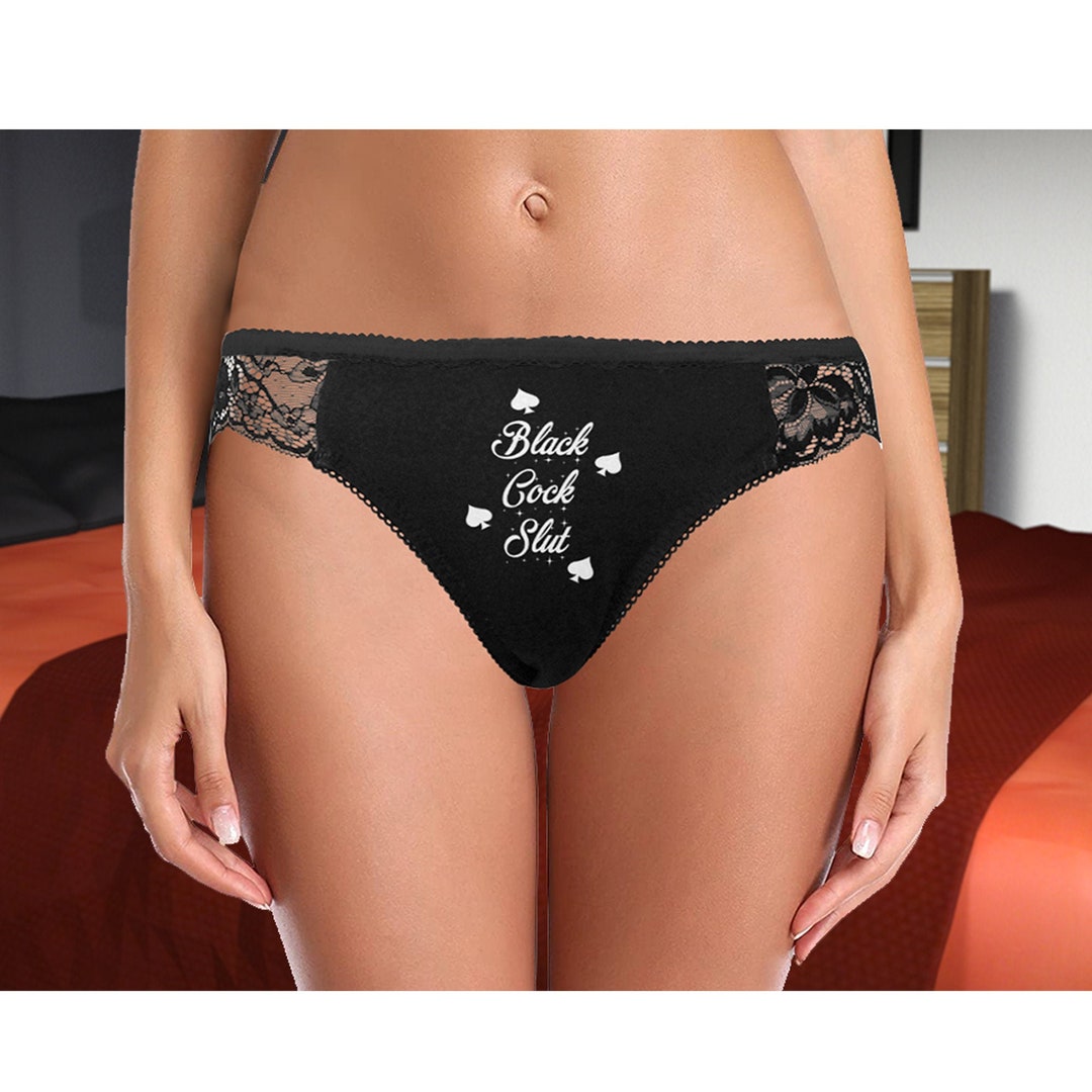 Black Cock Slut Womens Black Lace Panties Hotwife