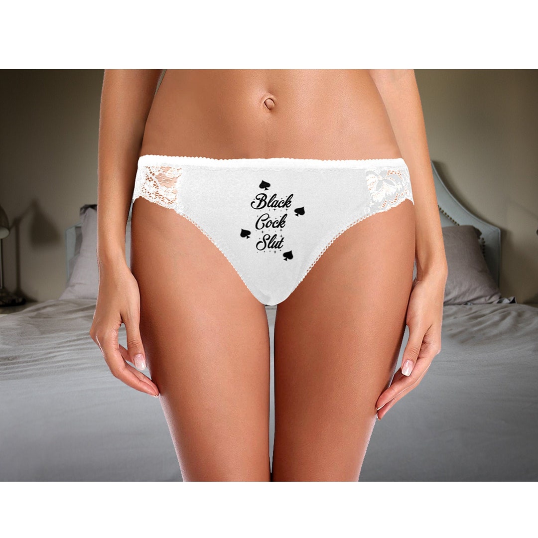 Black Cock Slut Womens White Lace Panties Hotwife image photo
