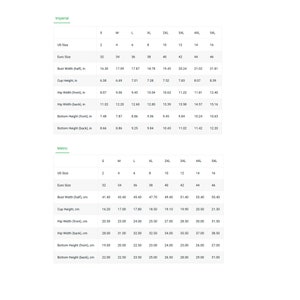 Queen of Spades Bikini size chart.