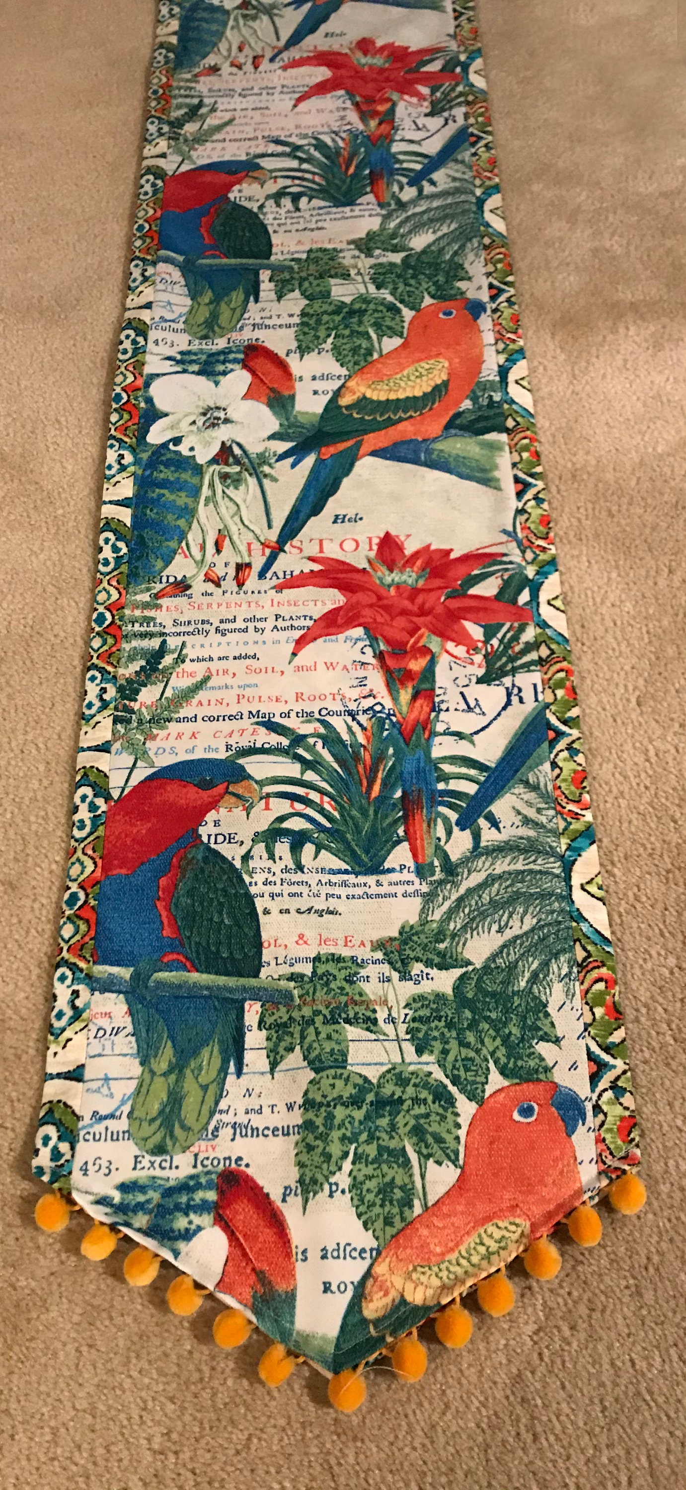 Handmade reversible table runner with tropical theme in Etsy