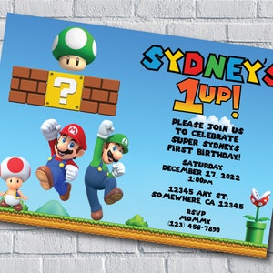 Super Mario Brothers Themed Party Invitation