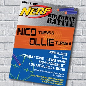 Nerf Battle Themed Birthday Party Invitation