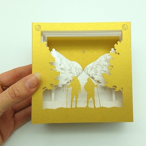 Carte Pop-Up 3D Éditions La Girouette - Pèlerins sur le Chemin de St-Jacques de Compostelle - Papier FSC, Montage à la Main