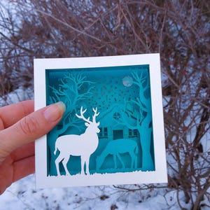 Carte Pop-Up 3D - Cerf dans un Paysage Hivernal - Éditions La Girouette