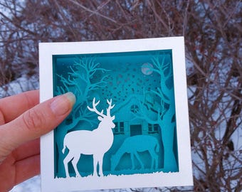 Carte Pop-Up 3D - Cerf dans un Paysage Hivernal - Éditions La Girouette