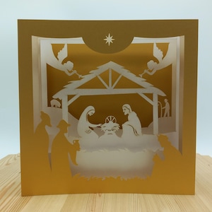 Grande crèche en papier de haute qualité, création originale et exclusive, artisanale, fait-main, made in France, éco-responsable, pop-up