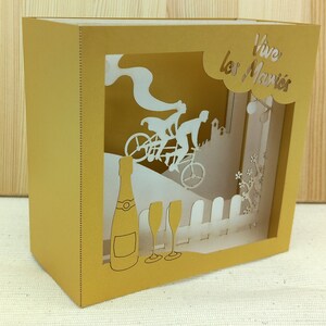 carte pop up mariage tandem artisanale fait-main éco-responsable découpe laser made in France éditions la girouette haut de gamme originale