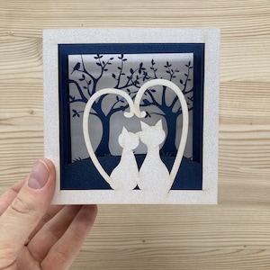 Carte postale pop-up chats amoureux, Artisanale, Made-in-France, Fait-main, Eco-responsable, cadeau amour amitié original, Porte billet
