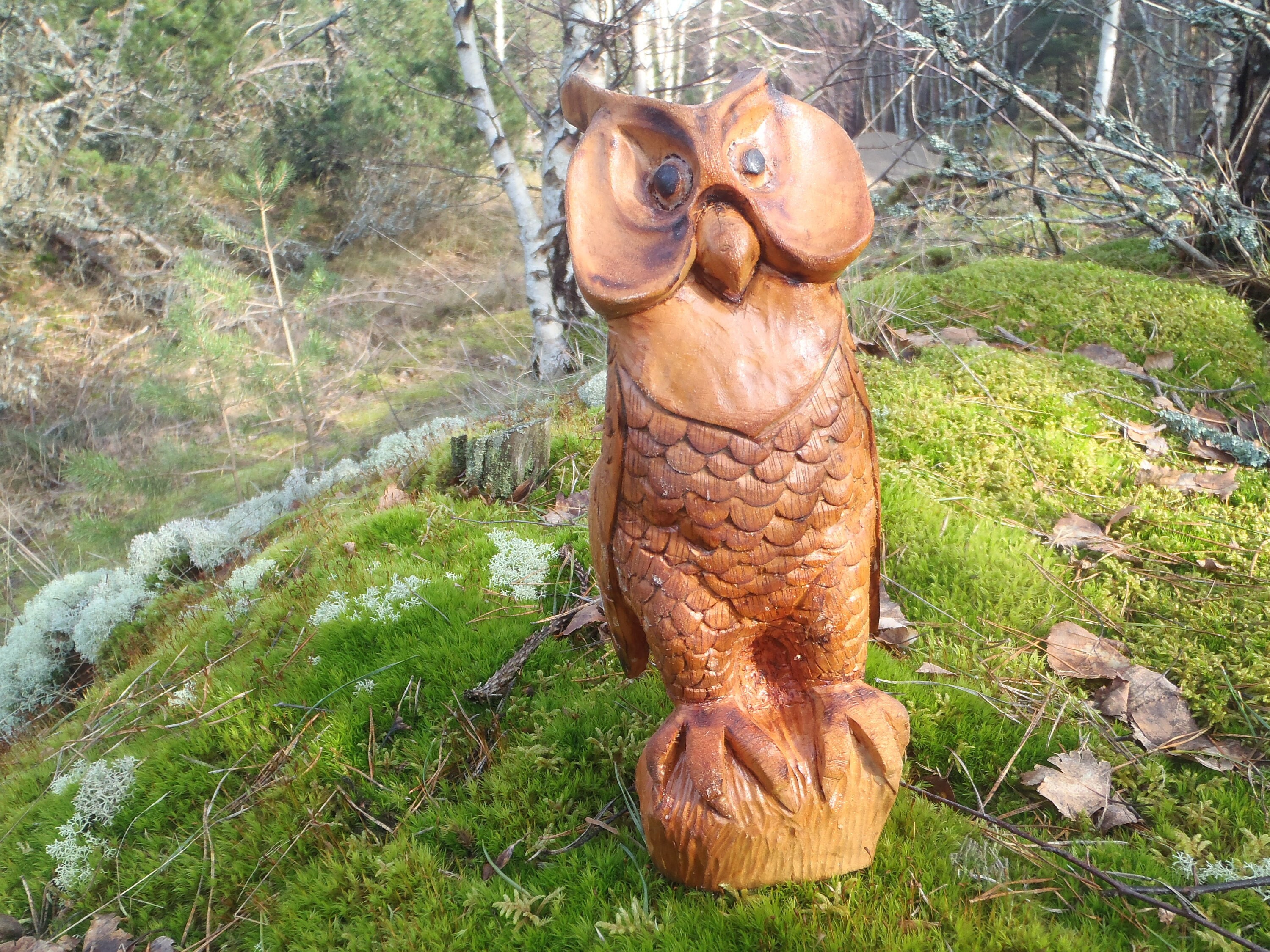 Handmade Linden Wood Owl Carving, Forest Decor
