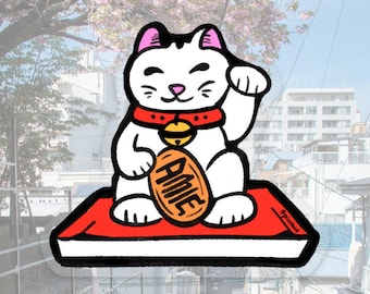 Lucky Cat Sticker, Japanese Maneki Neko Decal, Fortune Cat Vinyl Sticker, Good Luck Charm, Laptop Decal, Car Sticker, Water Bottle Decal