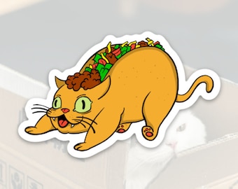 Taco Cat Sticker Decal, Laptop Decal, Whimsical Sticker, Cat Lover Gift, Water Bottle Decal