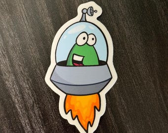 Alien Vinyl Sticker, UFO Sticker, Space Laptop Decal, Sci-fi Car Sticker, Alien Water Bottle Sticker, Alien Retro Decal