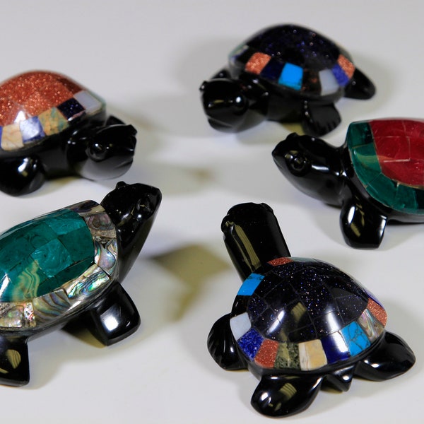 Assorted Inlaid Obsidian Turtle (Single Turtle)