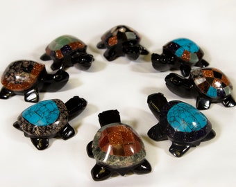 Assorted Inlaid Obsidian Turtle (Single Turtle)