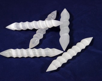 Selenite 6 Inch Double Sided Point Spiral Wand (One Wand)