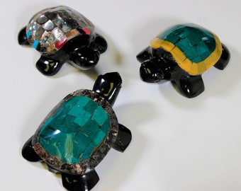 Assorted Inlaid Obsidian Turtles (Single Turtle)