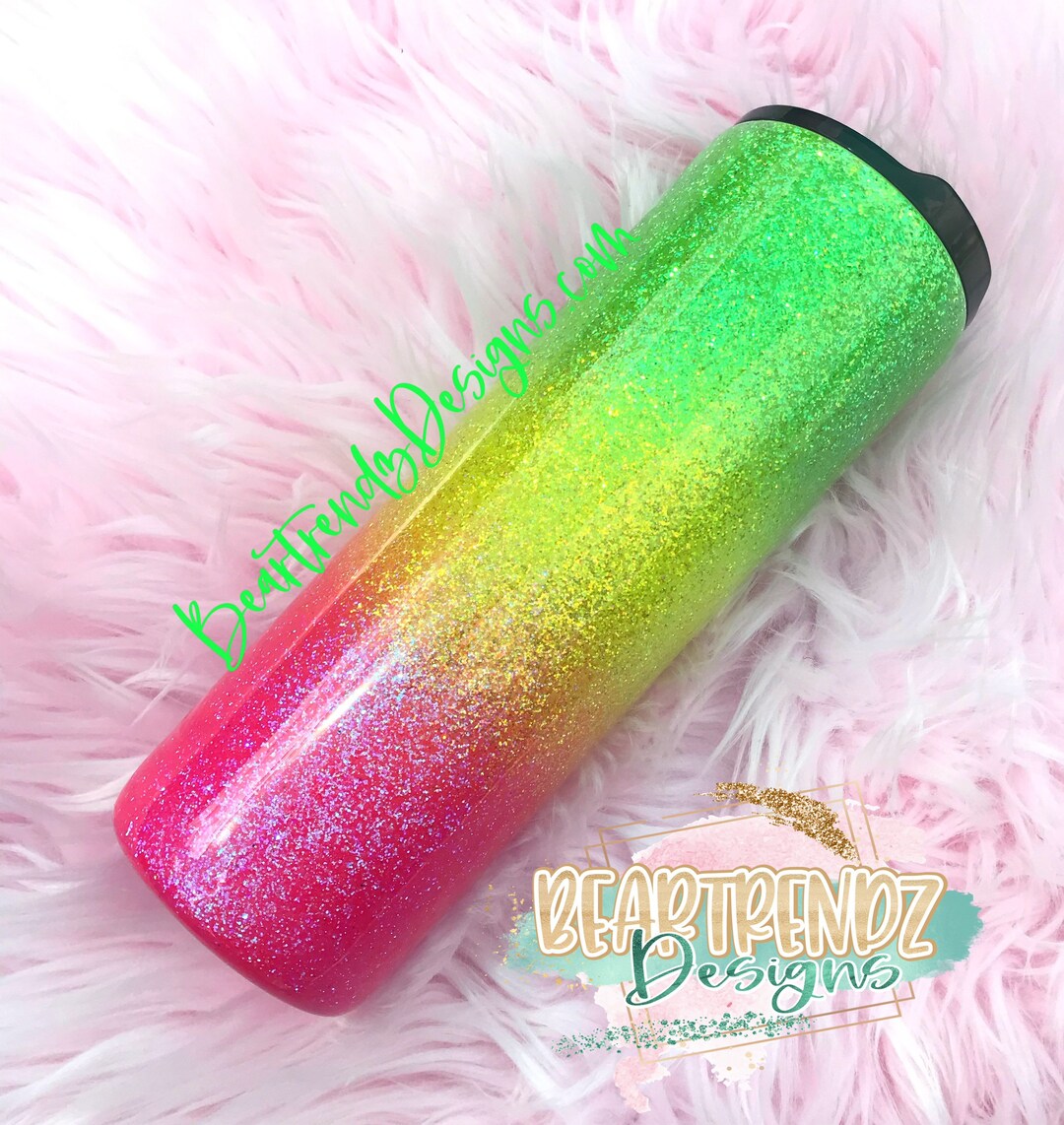 Neon Glitter Tumbler Cup, Ombre Summer Tumbler, Neon Green Tumbler