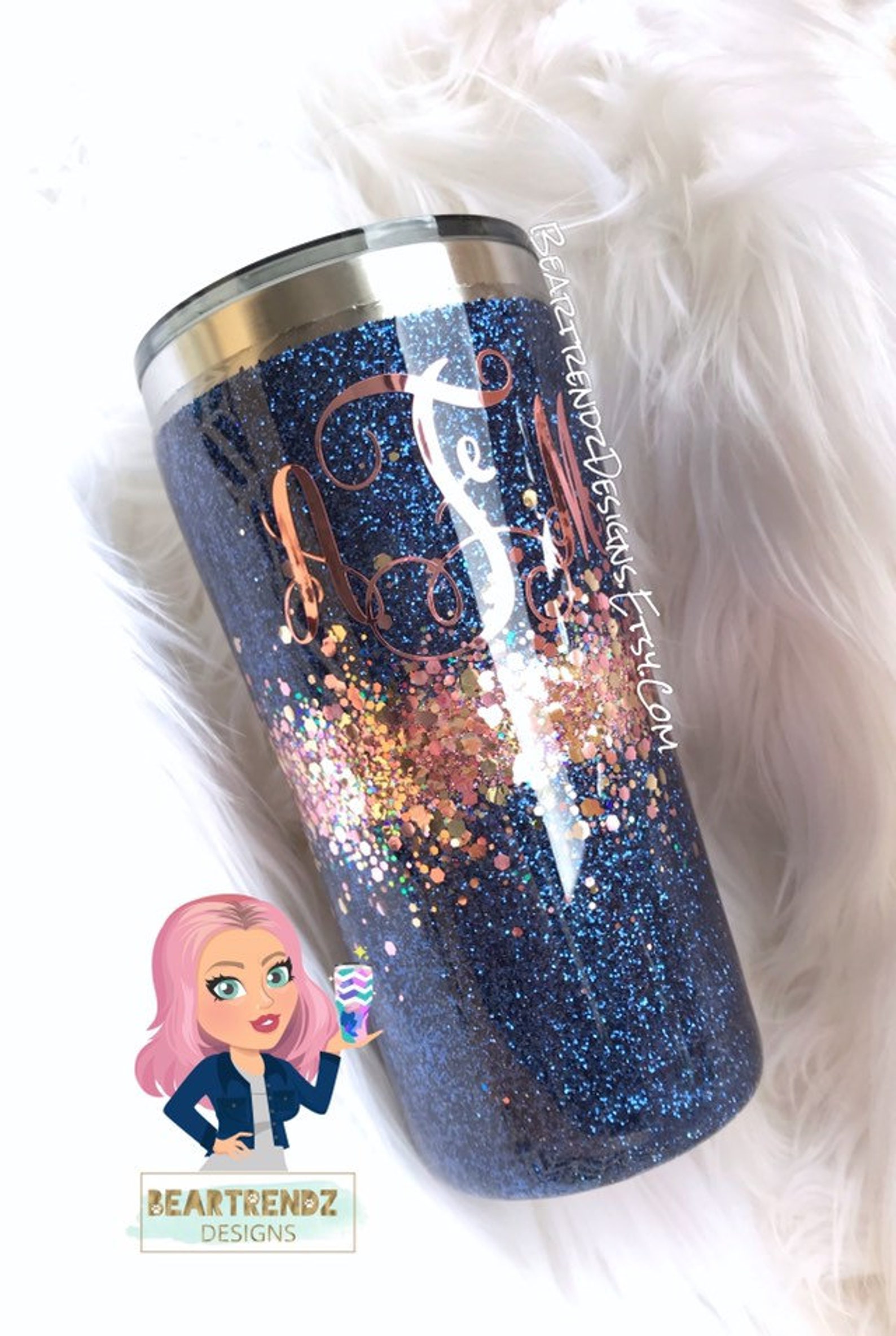 Rose Gold Ombre Glitter Tumbler Skinny Glitter Tumbler 30oz Etsy