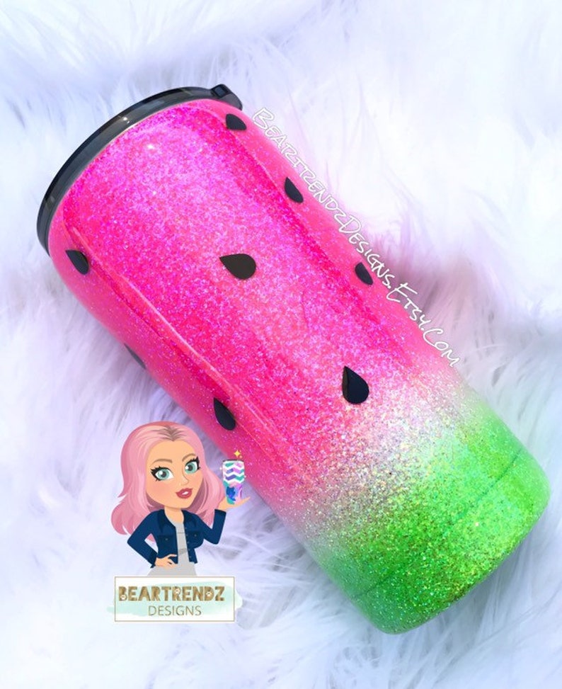 Watermelon Glitter Tumbler Skinny Glitter Tumbler 30oz Etsy