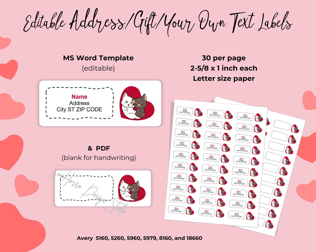 Printable Cute Cats Love Address Labels Stickers Gift - Etsy