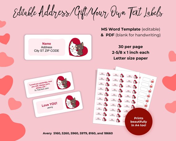 Printable Cute Cats Love Address Labels Stickers Gift - Etsy
