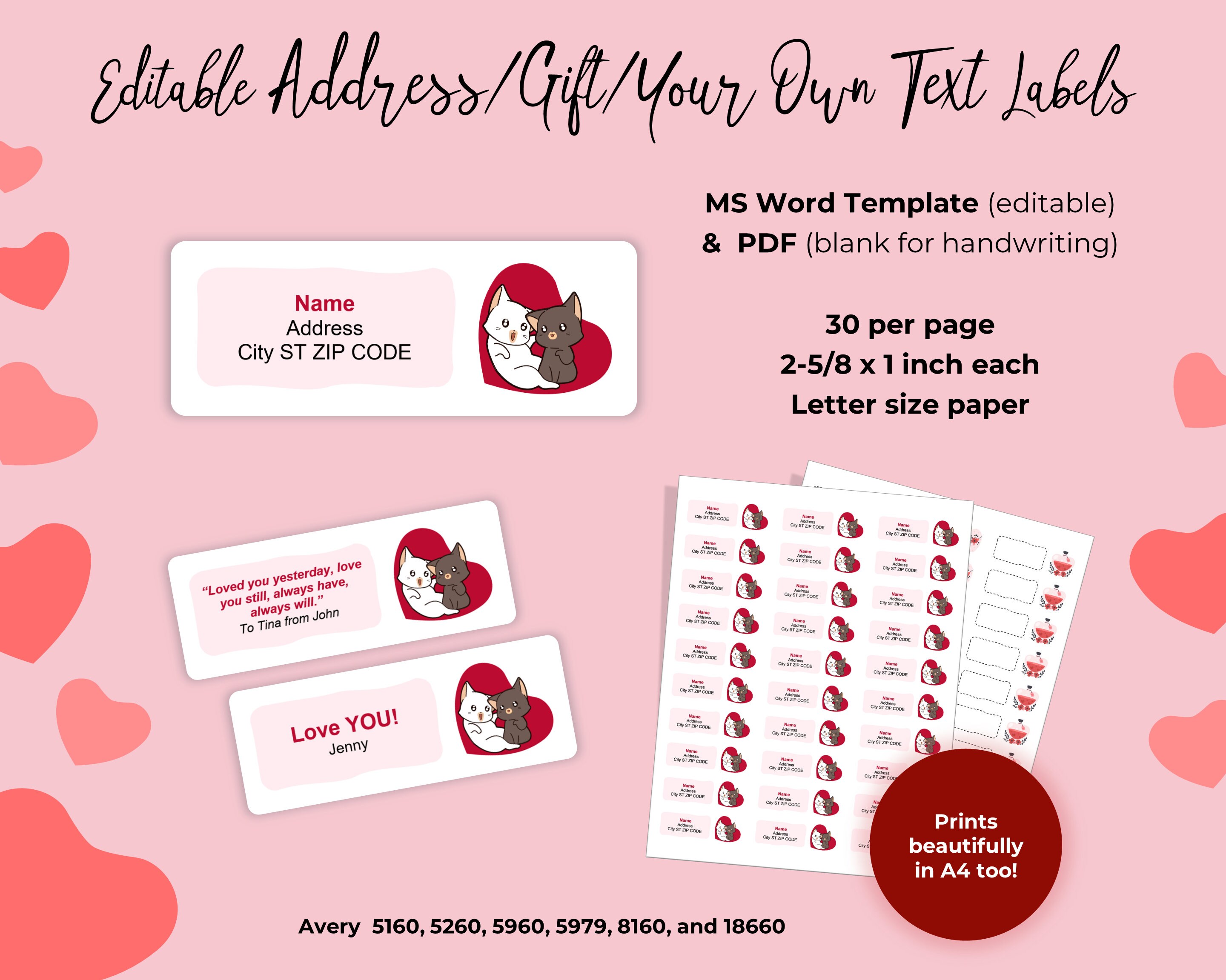 Printable Cute Cats Love Address Labels Stickers Gift - Etsy