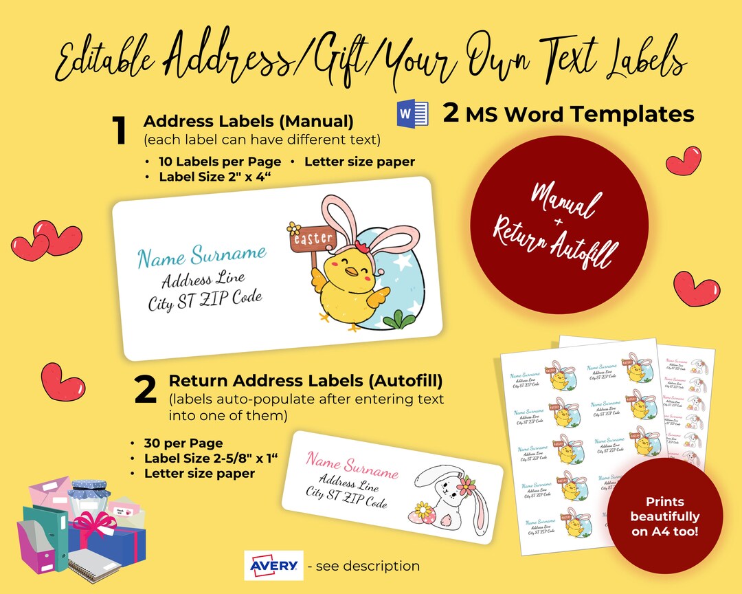 Printable Easter Address Labels and Return Labels Gift Own Etsy UK