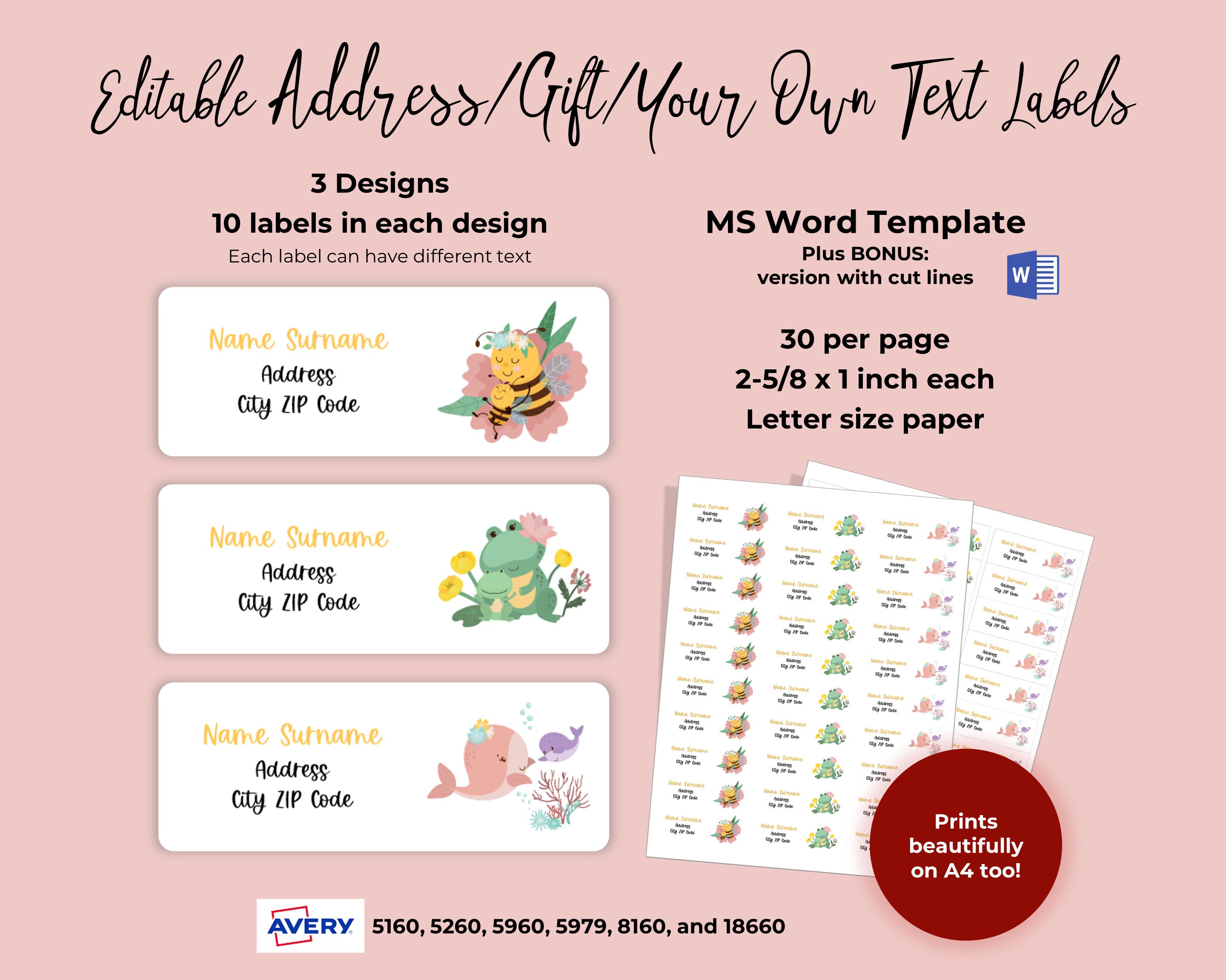 Printable Cute Animals Address Labels Return Stickers Gift - Etsy