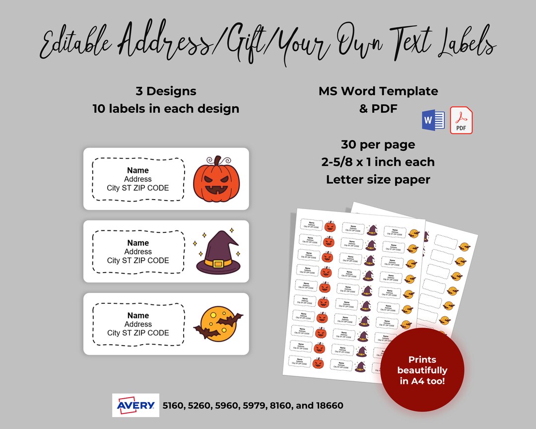 Printable Halloween Address Labels Stickers Gift Editable Etsy UK