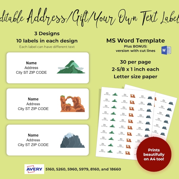 Mountain Address Label Template Etsy mountain-address-label-template-etsy