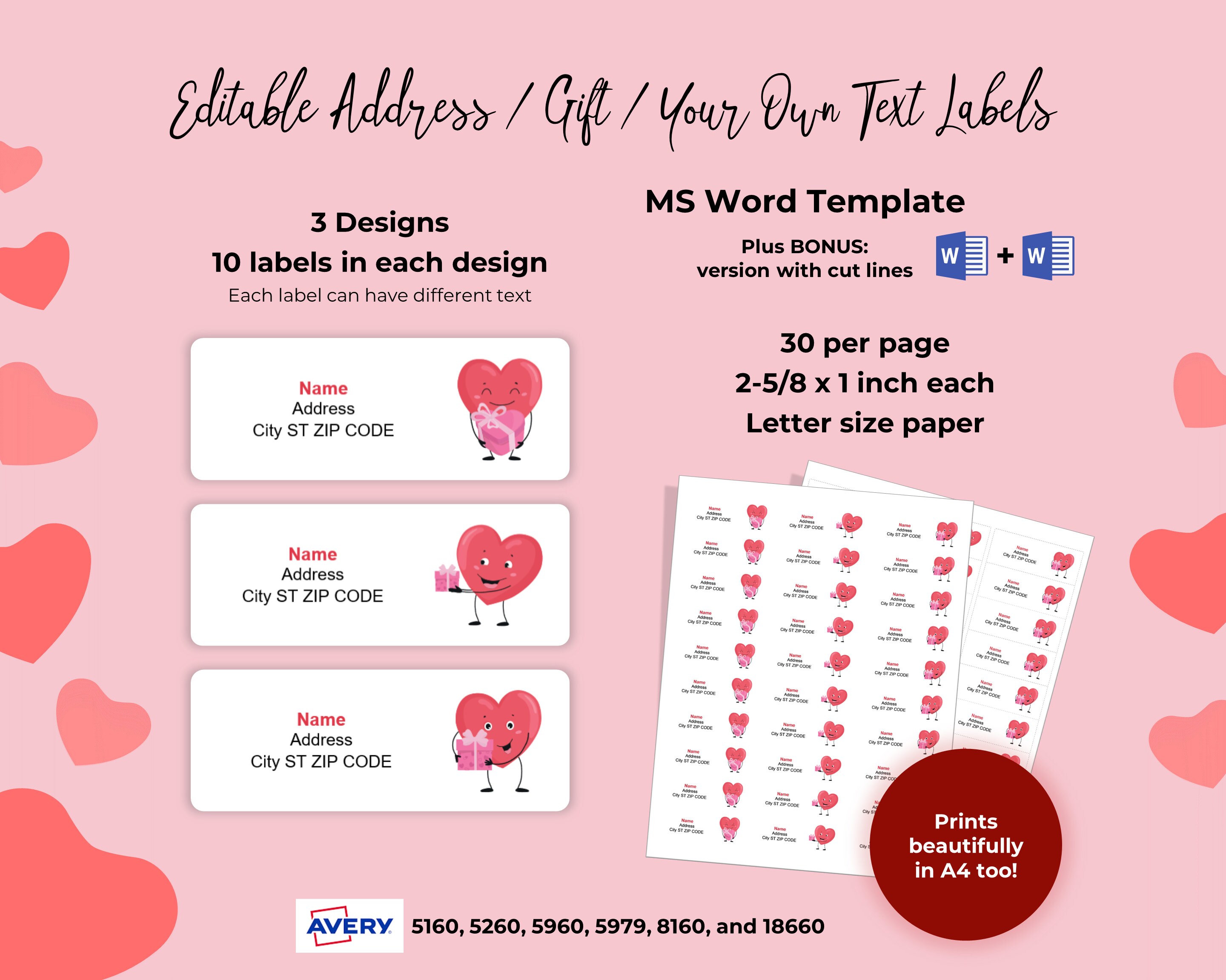 Valentine's Printable Love, Heart Address Labels, Stickers, Gift ...