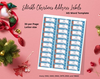 Printable Christmas Address/Gift Labels. 30 per page. MS Word Template. Work with Avery 5160, 5260, 5960, 5979, 8160, and 18660.