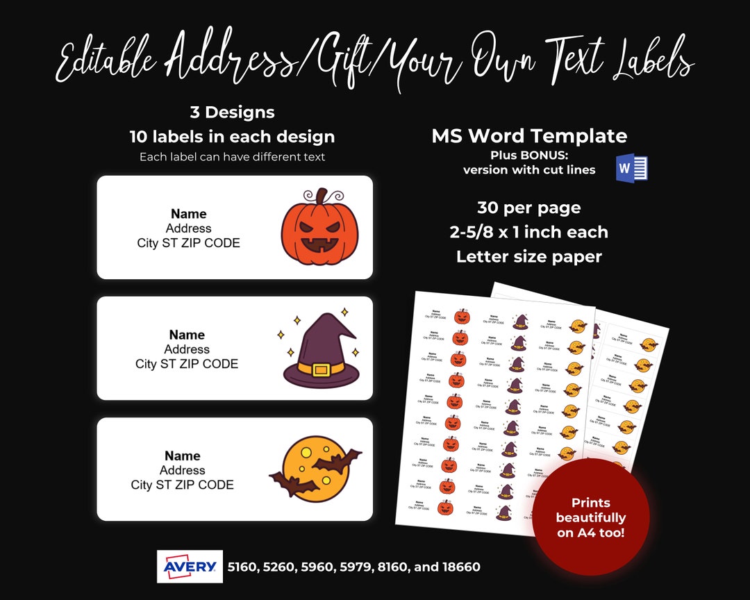 Printable Halloween Address Labels Stickers Gift Editable Etsy UK