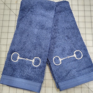 Soft Med Blue, Deep Green, Tan or Lt. Grey Terry Cloth  Hand towels with Snaffle Bit , pure cotton