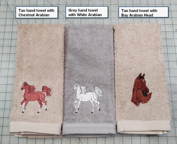 Two Fluffy Terry Cloth Bathroom Hand Towels With Arabian Horses