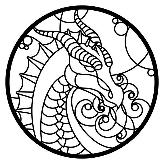 Stained Glass Dragon Color Your Own Window Decal Faux | Etsy