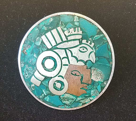 MexicanJewelry Marquetry Turquoise ペンダント Antonio Hernandez (hdez) Taxco Metales Sterling Silver and