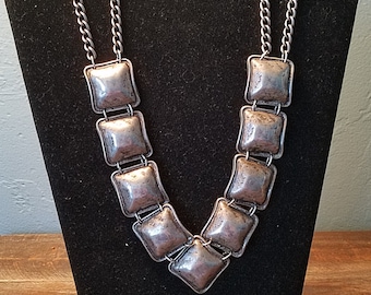 Vintage Silver-tone Squares Necklace Made in Spain by Peccato