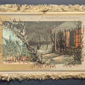 Antique Silk-Fringed Christmas Card 1800s