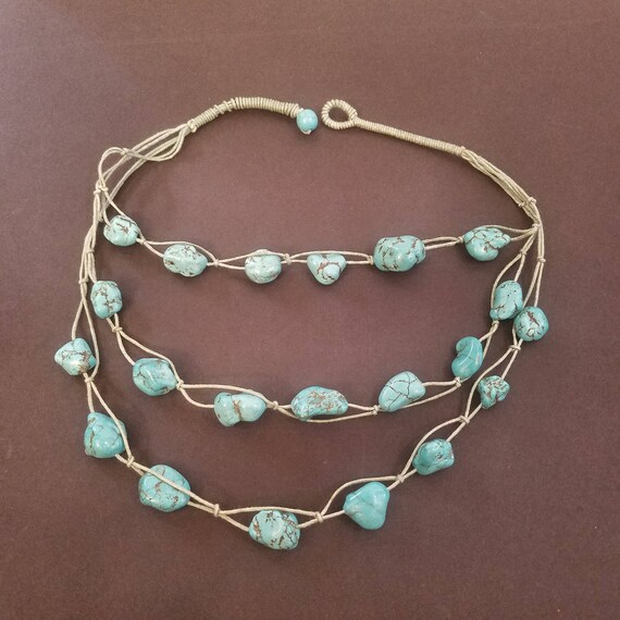 Vintage hand strung Natural Turquoise necklace - image 2
